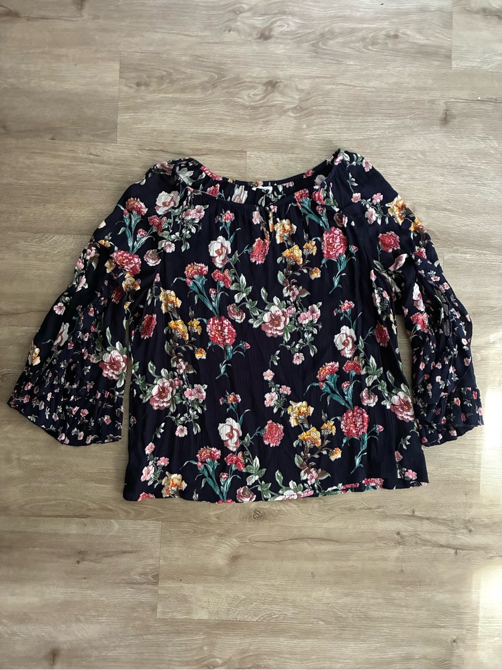 Westport Black Floral Off-Shoulder Bell Sleeve Blouse